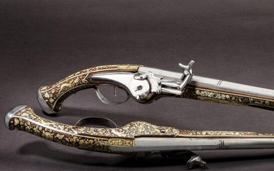 A pair of long bone-inlaid wheellock pistols, Teschen