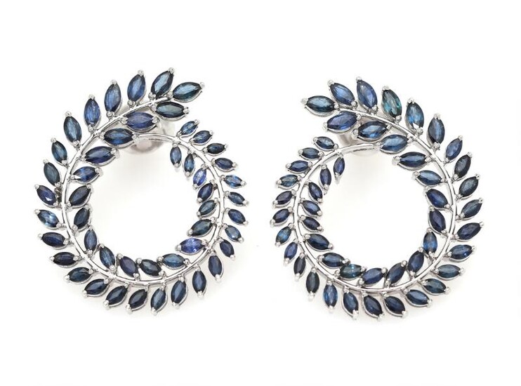 SOLD. A pair of sapphire ear pendants each set with numerous sapphires, mounted in 14k white gold. (2) – Bruun Rasmussen Auctioneers of Fine Art