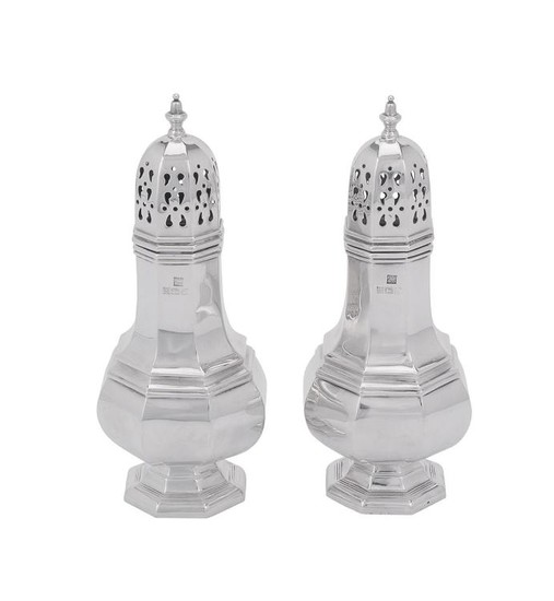 A pair of silver octagonal baluster sugar casters by P. H. Vogel & Co.