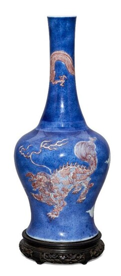 A rare Chinese porcelain powder blue ground...