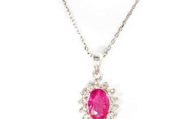 A ruby, diamond and white gold pendant necklace