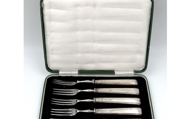 A set of six sterling silver handled side forks. Hallmarked ...