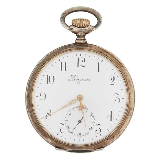 A silver cased pocket watch, Longines