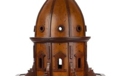 A walnut architectural model of an architectural dome with cupola, 20th century, of domed form with temple finial and octagonal base with hinged door, 60cm high Provenance: The Geoffrey and Fay Elliot collection.