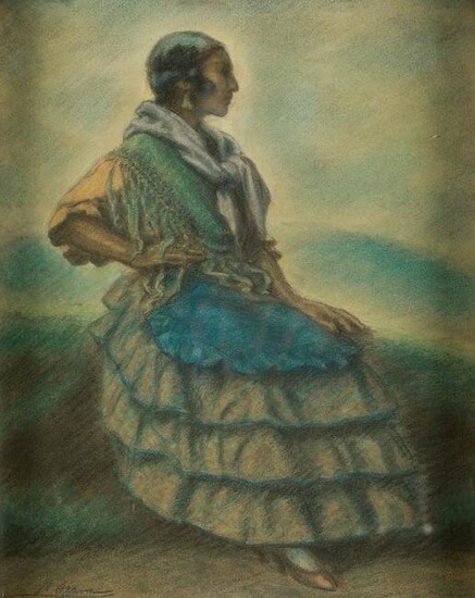 ALBERTO ARRÃšE VALLE (1878 / 1944) "Sitting Gypsy"
