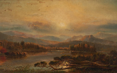 AMERICAN SCHOOL (19TH CENTURY) AUTUMN LANDSCAPE WITH A LAKE AND...