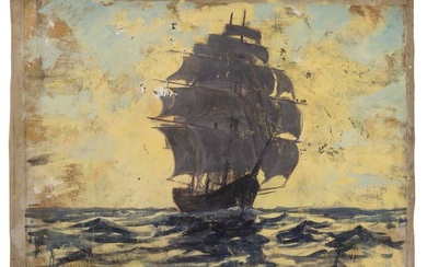 AMERICAN SCHOOL (20th Century,), Clipper ship at sea., Oil on canvas, 20" x 28". Unframed.