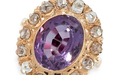 AN AMETHYST AND DIAMOND DRESS RING in yellow gold, set