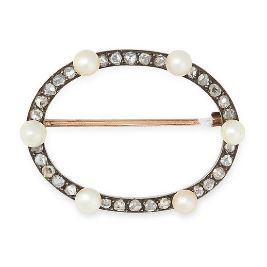 AN ANTIQUE VICTORIAN PEARL AND DIAMOND BROOCH, 19TH