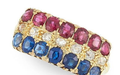 AN ANTIQUE VICTORIAN RUBY, SAPPHIRE AND DIAMOND RING in