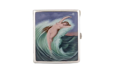 AN EARLY 20TH CENTURY GERMAN SILVER AND ENAMEL EROTIC CIGARETTE CASE