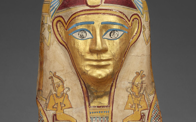 AN EGYPTIAN GILT CARTONNAGE MUMMY MASK ROMAN PERIOD, CIRCA 1ST CENTURY B.C.-1ST CENTURY A.D.