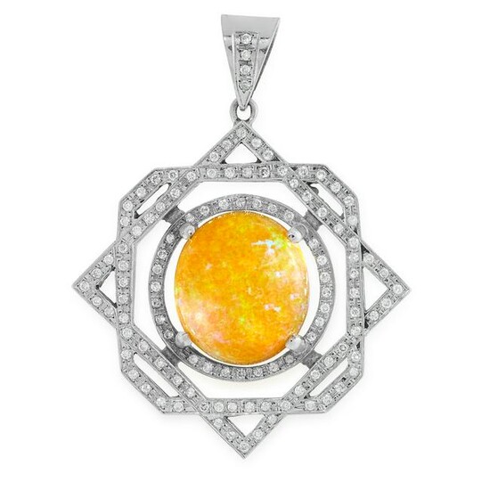 AN OPAL AND DIAMOND PENDANT in 18ct white gold, set