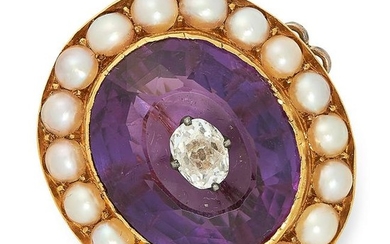 ANTIQUE AMETHYST PEARL AND DIAMOND BROOCH set with a