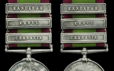 Afghanistan 1878-80, 3 clasps, Charasia, Kabul, Kandahar (58B/702 Pte. J. Graham. 72nd. Highrs....