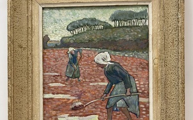 Albert CLOUARD (1866-1952) (d'après) Sur la grève Huile sur toile contrecollée sur panneau. 33 x...