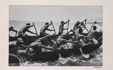 Alfred Eisenstaedt, American/German 1898-1995, Rowing tribes unloading cocoa; Accra, Ghana,...