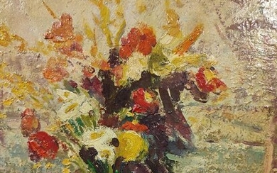 Alfredo Suppo (Biella, 1886 - Torino, 1973) - Vaso di fiori, al retro Paesaggio montano