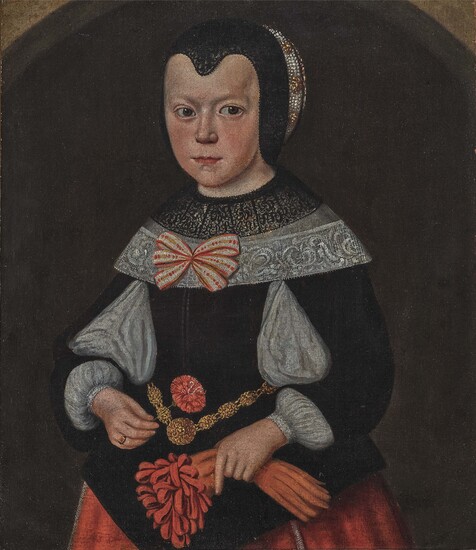 Allemand (Nuremberg ?)XVIIe siècle Portrait d'une jeune fille avec un œillet Huile sur toile. 63,5...