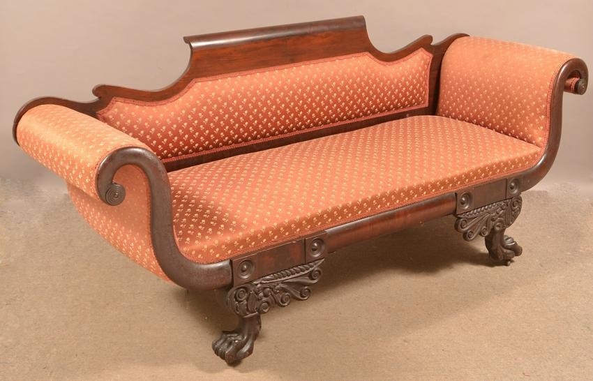 American Empire Mahogany Carved Frame Sofa.