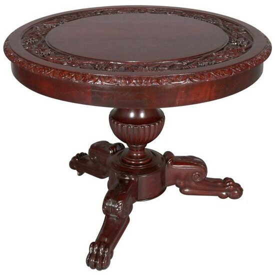 American Empire Style Carved Flame Mahogany Table