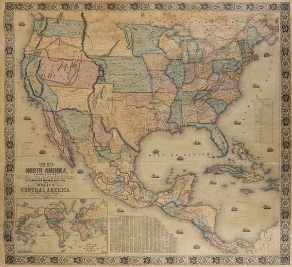 Americas.- Monk (Jacob) New Map of the Portion of North America, Exhibiting the United States and Territories, The Canadas, New Brunswick, Nova Scotia, and Mexico also Central America, and the West India Islands. Compiled from the Most Recent Surveys...