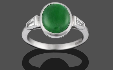 An 18 Carat White Gold Jade and Diamond Ring, the...