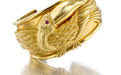 An 18k gold and ruby cuff bracelet,, David Webb