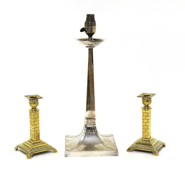 An Arts and Crafts silver-plated table lamp base