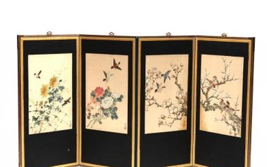 An Asian Screen with Bird and Flower Paintings