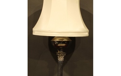 An Edwardian E.P.N.S Corinthian column table lamp, of milita...