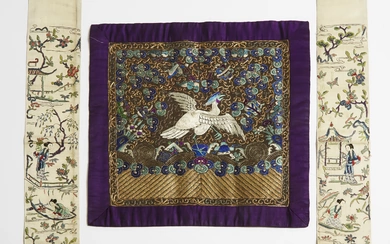 An Embroidered Fourth Rank Civil Official 'Goose' Badge, Together With a Pair of Embroidered Silk Robe Sleeves, 19th Century
