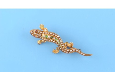 An early 20th century 15ct yellow gold lizard brooch set wit...