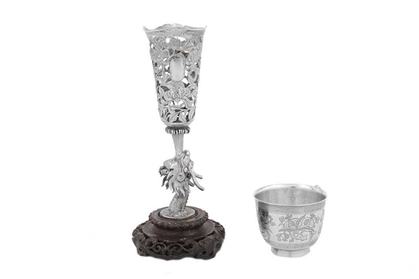 An early 20th century Chinese Export unmarked silver vase, Canton circa 1910