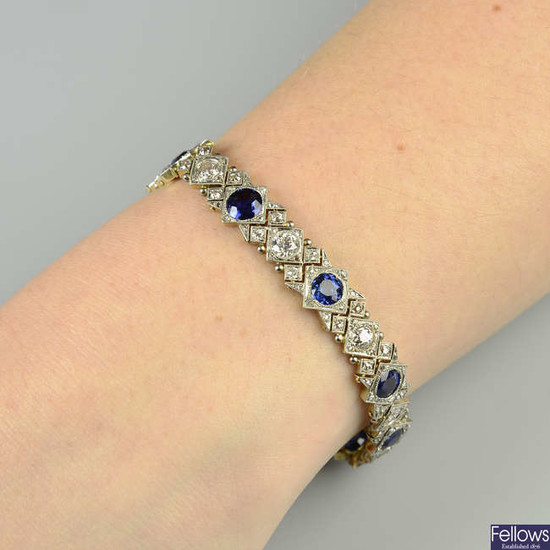 An early 20th century platinum and gold, sapphire and diamond bracelet.