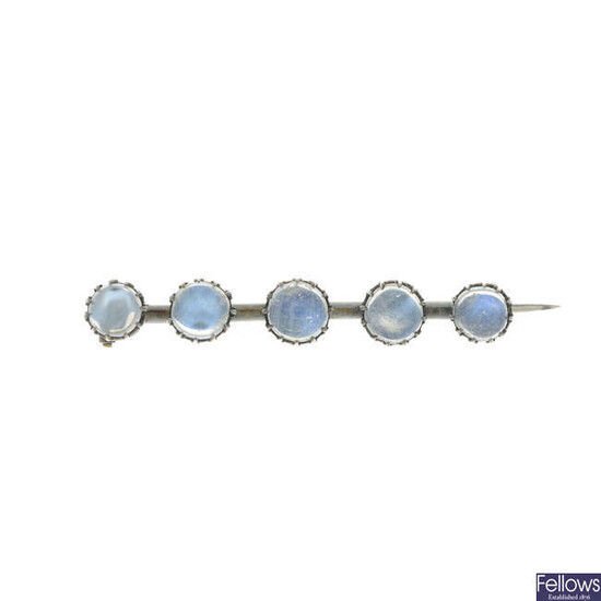 An early 20th century silver moonstone bracelet and brooch.
