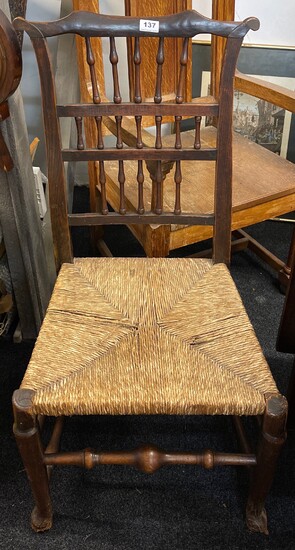 An early brush seated hall chair (probably elm).