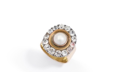 An old brilliant-cut diamond and half pearl cluster ring