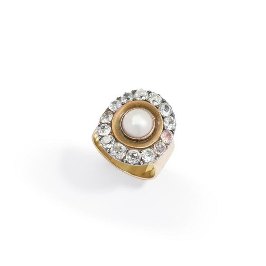 An old brilliant-cut diamond and half pearl cluster ring