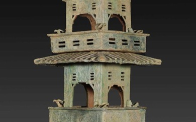 Ancient Chinese Glazed terracotta watchtower. Spanish Export License. - 100 cm