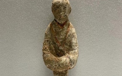 Ancient Chinese, Terracotta Lady Court Attendant. Han Dynasty (206-220 AD) - 19.5 cm