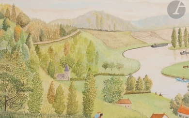 André BOUQUET (1897-1987)River and valleysGouache.Signed lower left.32 x 39 cm