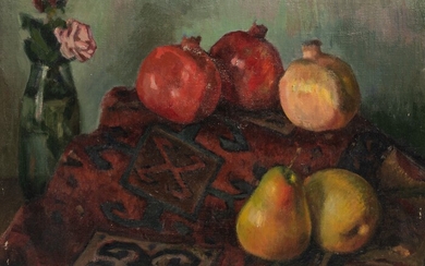 Andronich Jakoubian (XX), still life with pears and pomegranates, oil on canvas, 39 x 50...
