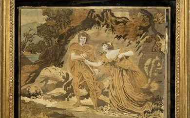 Ann Guyon, Large Silkwork Allegorical Scene 19th C