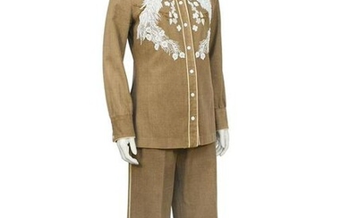 Anonymous Tan Hand Beaded Brushed Denim Cowgirl Set