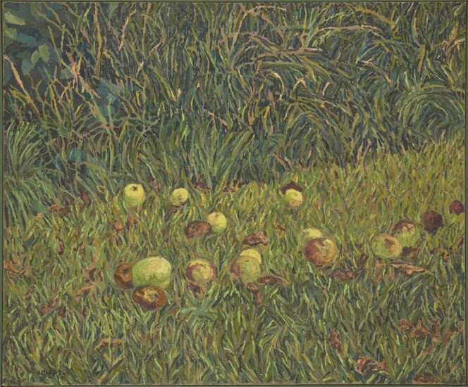 Anthony Desmond Amies, British 1945-2000 - Apples in a Field, 1984; oil on canvas, signed and dated lower lower left 'Amies 84', 76 x 91 cm (ARR) Provenance: purchased directly from the artist by the present owner