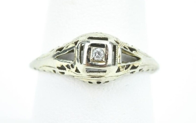 Antique 14KT White Gold & Diamond Filigree Ring