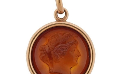 Antique 14k Rose Gold Carnelian Intaglio Pendant