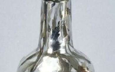 Antique 19th C Sterling Overlay Whiskey Decanter