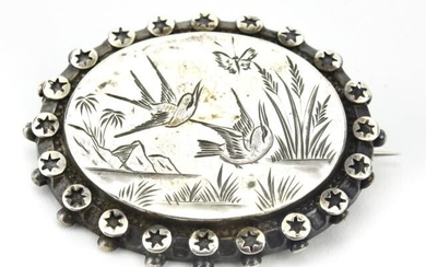Antique 19th C Sterling Silver Mourning Brooch